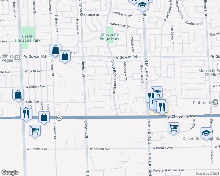map of restaurants, bars, coffee shops, grocery stores, and more near 1822 Trigger Way in North Las Vegas