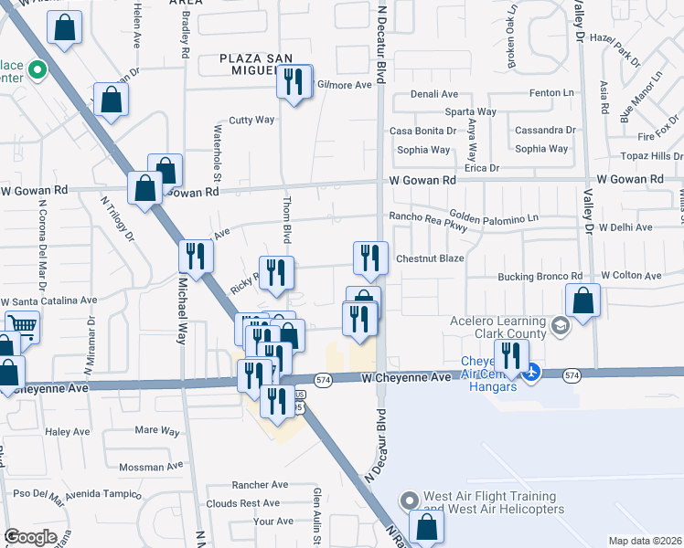 map of restaurants, bars, coffee shops, grocery stores, and more near 3312 Theresa Way in Las Vegas