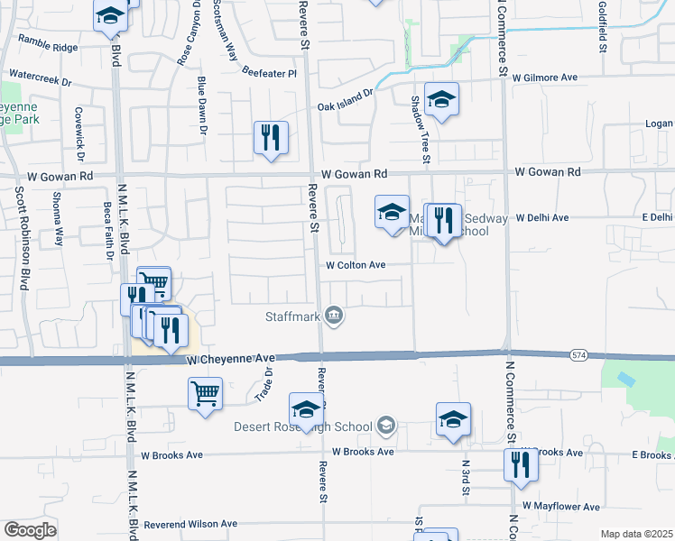 map of restaurants, bars, coffee shops, grocery stores, and more near 721 West Colton Avenue in North Las Vegas
