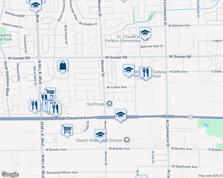 map of restaurants, bars, coffee shops, grocery stores, and more near 717 West Colton Avenue in North Las Vegas