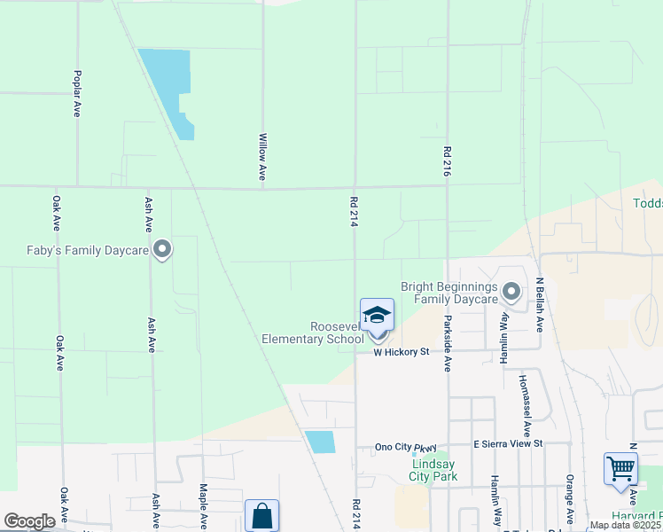 map of restaurants, bars, coffee shops, grocery stores, and more near 544 West Fir Street in Lindsay