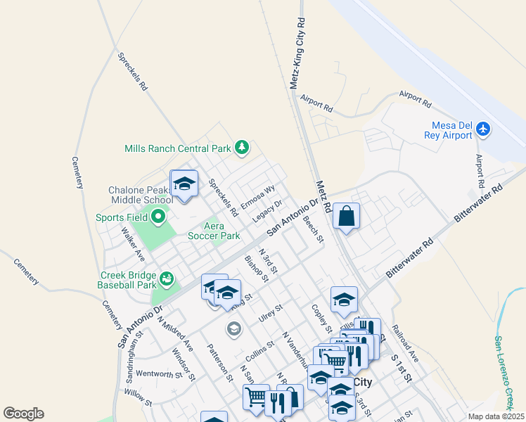 map of restaurants, bars, coffee shops, grocery stores, and more near 631 Heirloom Place in King City