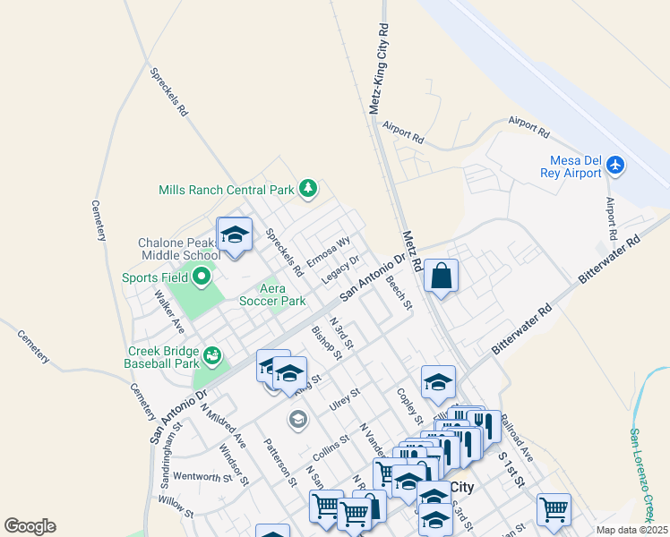 map of restaurants, bars, coffee shops, grocery stores, and more near 631 Heirloom Place in King City