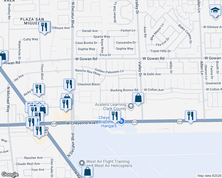 map of restaurants, bars, coffee shops, grocery stores, and more near 3407 Side Saddle Court in North Las Vegas