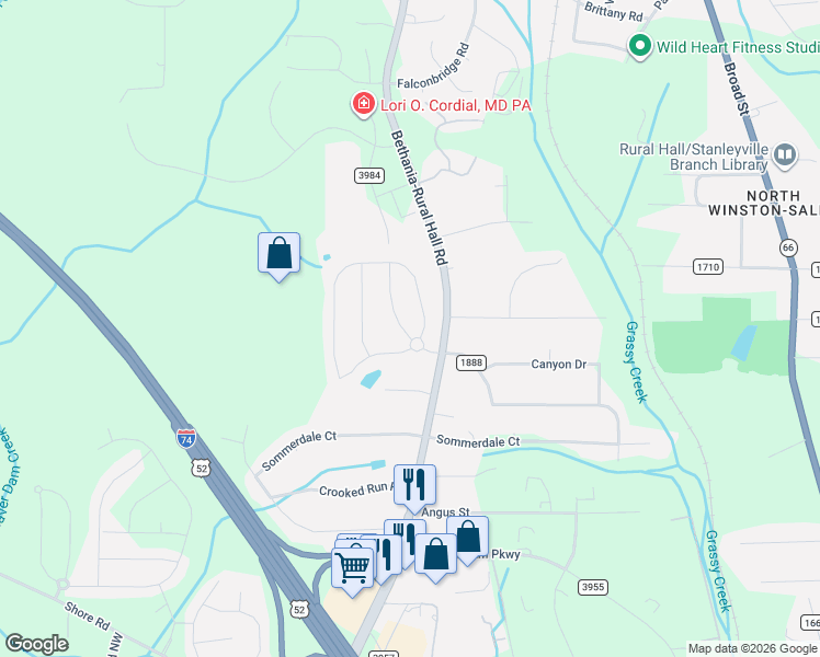 map of restaurants, bars, coffee shops, grocery stores, and more near 810 Bitting Hall Drive in Rural Hall