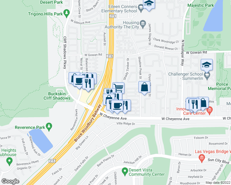 map of restaurants, bars, coffee shops, grocery stores, and more near 10475 Tuscany Rose Court in Las Vegas