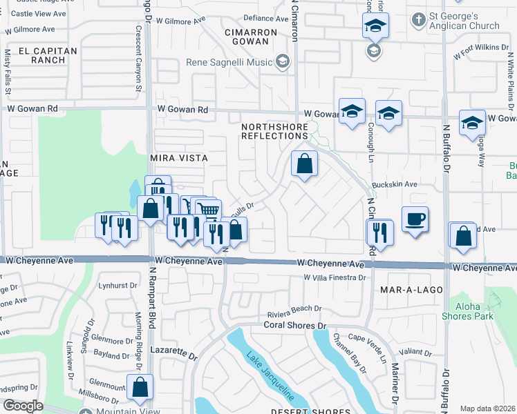 map of restaurants, bars, coffee shops, grocery stores, and more near 8104 Kempston Court in Las Vegas