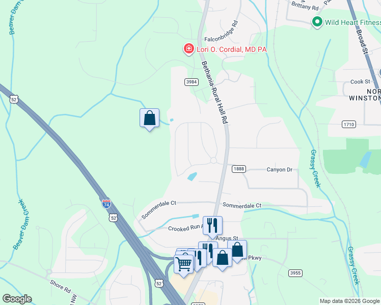 map of restaurants, bars, coffee shops, grocery stores, and more near 839 Bitting Hall Drive in Rural Hall