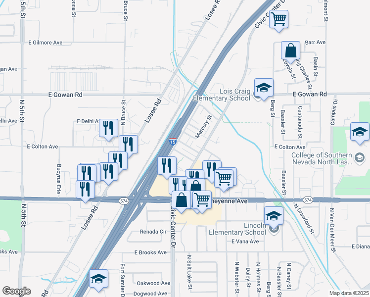 map of restaurants, bars, coffee shops, grocery stores, and more near 2109 Sun Avenue in North Las Vegas