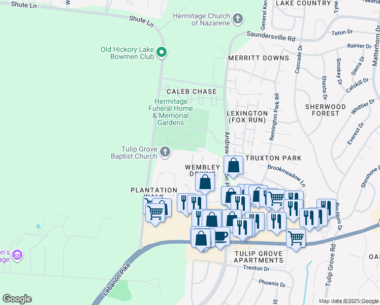 map of restaurants, bars, coffee shops, grocery stores, and more near 823 Bexhill Court North in Nashville