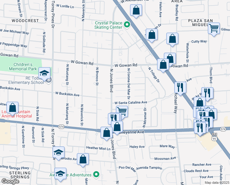map of restaurants, bars, coffee shops, grocery stores, and more near 6017 West Monticeto Way in Las Vegas
