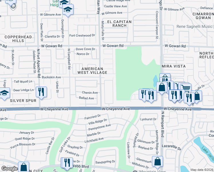 map of restaurants, bars, coffee shops, grocery stores, and more near 3344 Cheltenham Street in Las Vegas