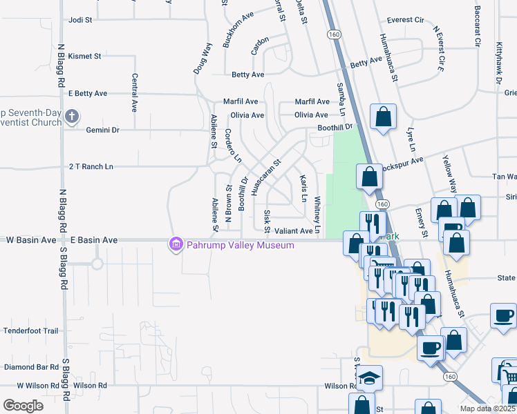 map of restaurants, bars, coffee shops, grocery stores, and more near 111 Huascaran Street in Pahrump
