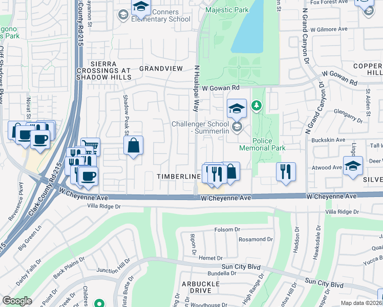 map of restaurants, bars, coffee shops, grocery stores, and more near 3450 North Hualapai Way in Las Vegas