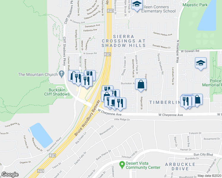 map of restaurants, bars, coffee shops, grocery stores, and more near 3501 Shady Timber Street in Las Vegas