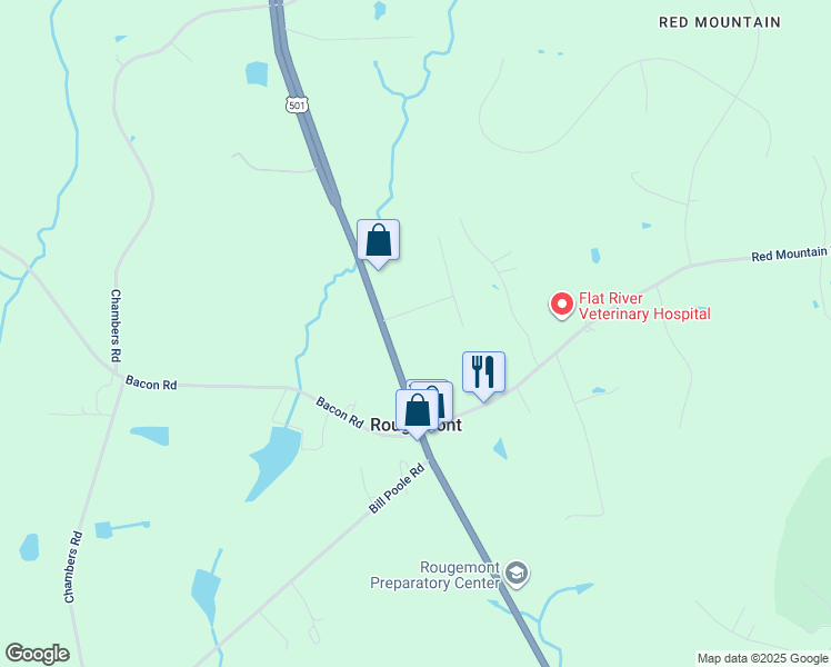 map of restaurants, bars, coffee shops, grocery stores, and more near 13114 Roxboro road in Rougemont