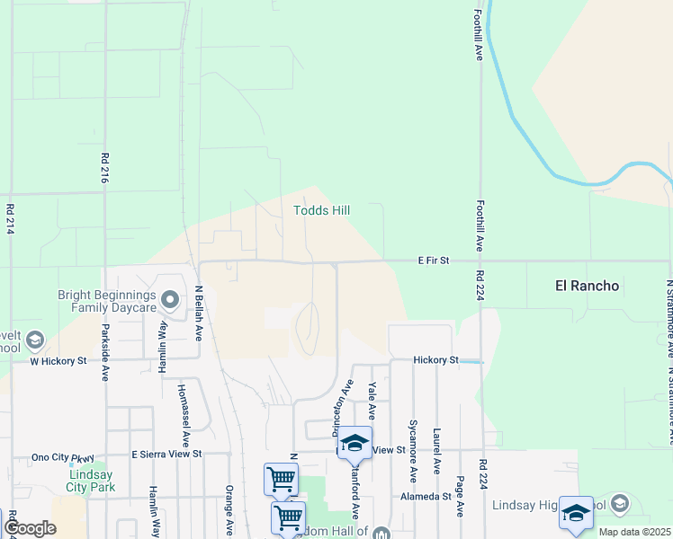map of restaurants, bars, coffee shops, grocery stores, and more near 1391 North Harvard Avenue in Lindsay
