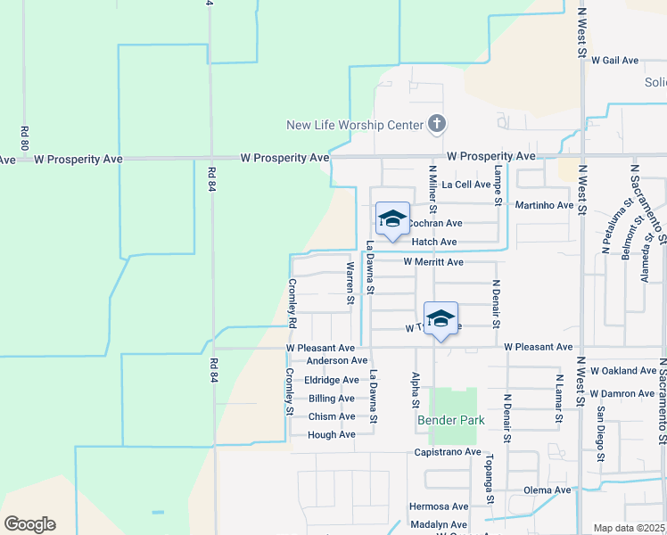 map of restaurants, bars, coffee shops, grocery stores, and more near 2233 West Merritt Avenue in Tulare