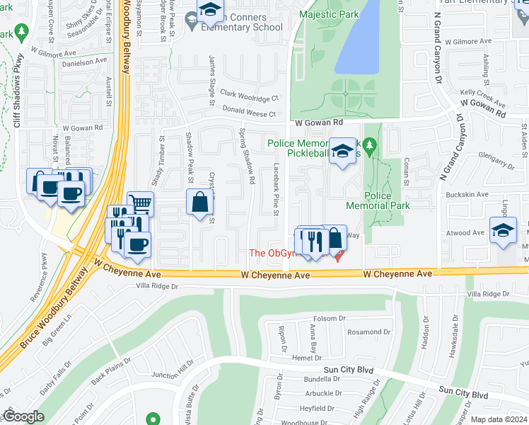 map of restaurants, bars, coffee shops, grocery stores, and more near 2616 White Bark Pine Street in Las Vegas