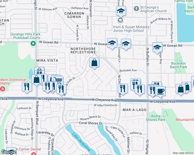 map of restaurants, bars, coffee shops, grocery stores, and more near 3333 Misty Cloud Court in Las Vegas