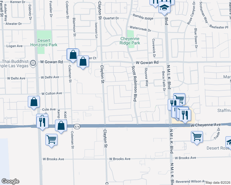 map of restaurants, bars, coffee shops, grocery stores, and more near 3408 Steppe Street in North Las Vegas