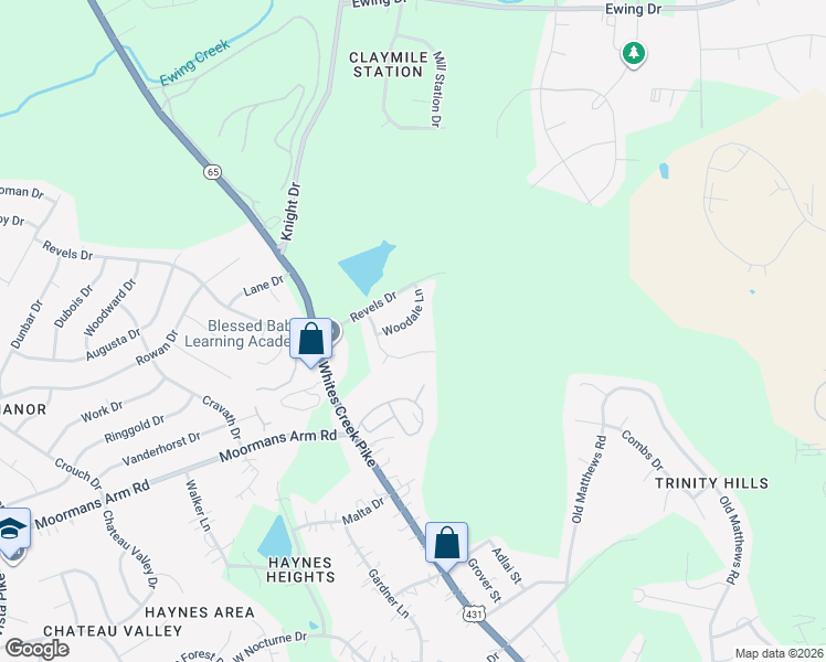 map of restaurants, bars, coffee shops, grocery stores, and more near 2417 Woodale Lane in Nashville