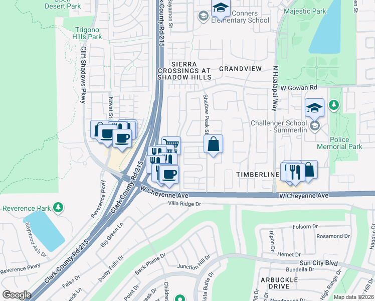 map of restaurants, bars, coffee shops, grocery stores, and more near 10405 Santa Cresta Avenue in Las Vegas