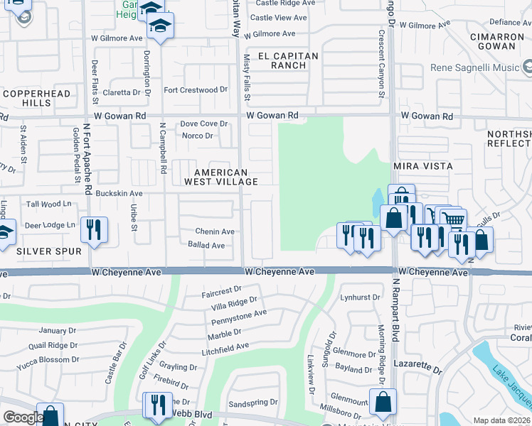 map of restaurants, bars, coffee shops, grocery stores, and more near 3349 Epson Street in Las Vegas