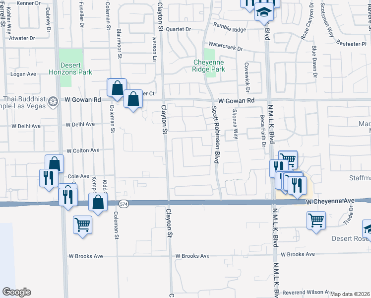 map of restaurants, bars, coffee shops, grocery stores, and more near 3408 Steppe Street in North Las Vegas
