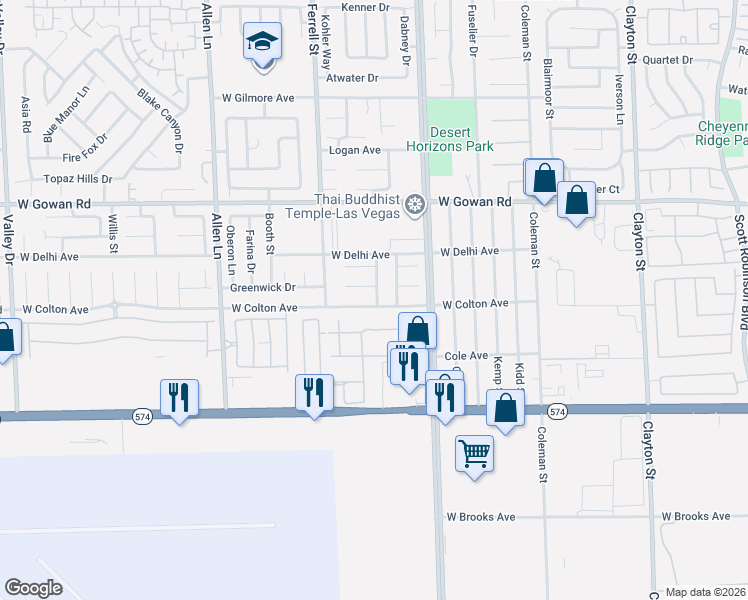 map of restaurants, bars, coffee shops, grocery stores, and more near 3106 Emeritus Circle in North Las Vegas