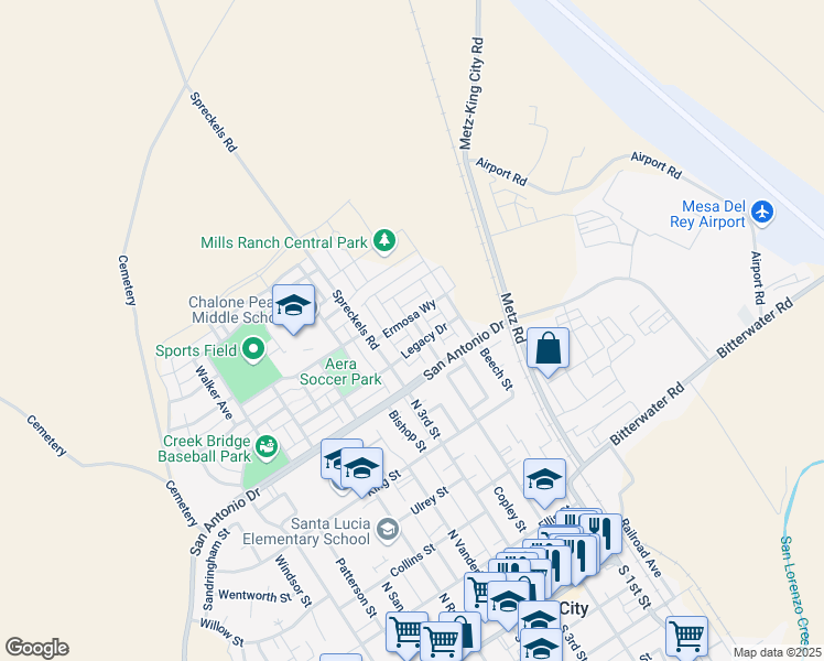 map of restaurants, bars, coffee shops, grocery stores, and more near 643 Heirloom Place in King City