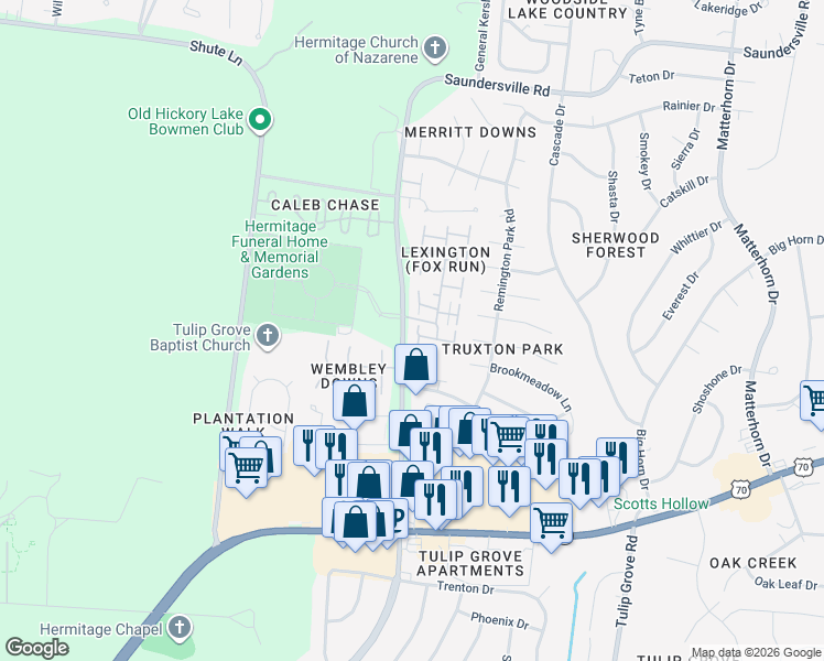 map of restaurants, bars, coffee shops, grocery stores, and more near 334 Thunder Place in Nashville