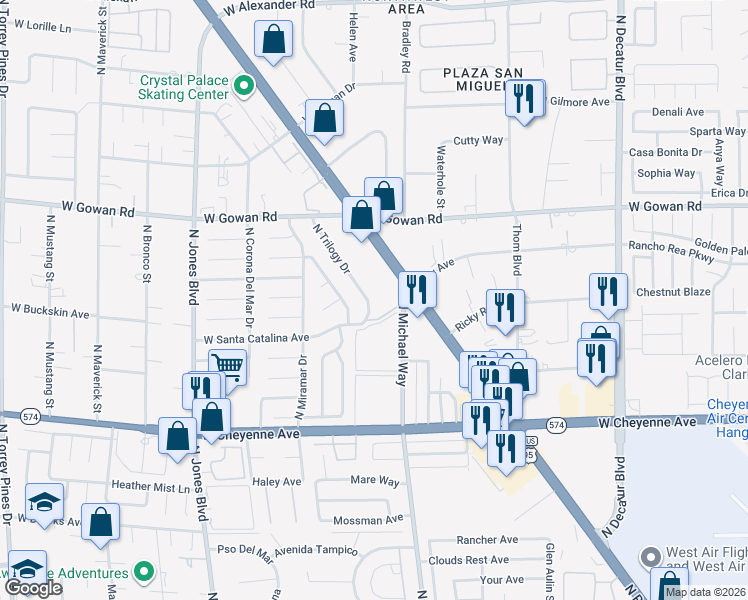 map of restaurants, bars, coffee shops, grocery stores, and more near 3420 North Trilogy Drive in Las Vegas