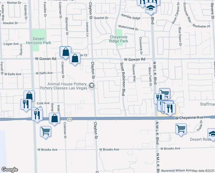 map of restaurants, bars, coffee shops, grocery stores, and more near 3429 Rose Valley Street in North Las Vegas