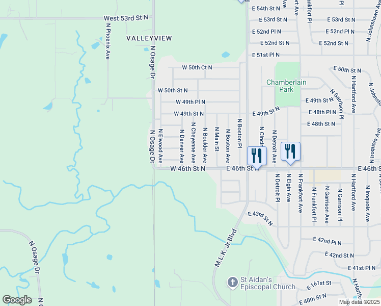 map of restaurants, bars, coffee shops, grocery stores, and more near 4644 North Cheyenne Avenue in Tulsa