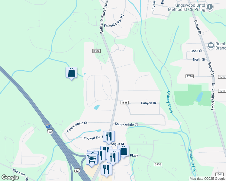 map of restaurants, bars, coffee shops, grocery stores, and more near 735 Bitting Hall Circle in Rural Hall