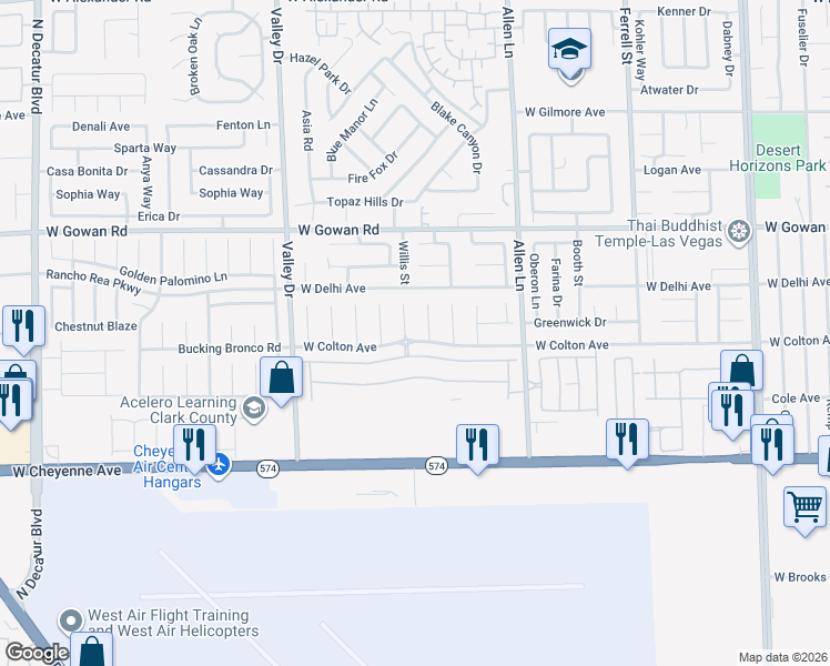 map of restaurants, bars, coffee shops, grocery stores, and more near 3924 West Colton Avenue in North Las Vegas