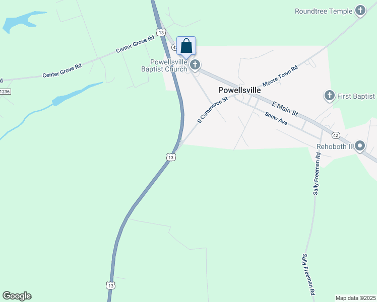 map of restaurants, bars, coffee shops, grocery stores, and more near 501 South Commerce Street in Ahoskie