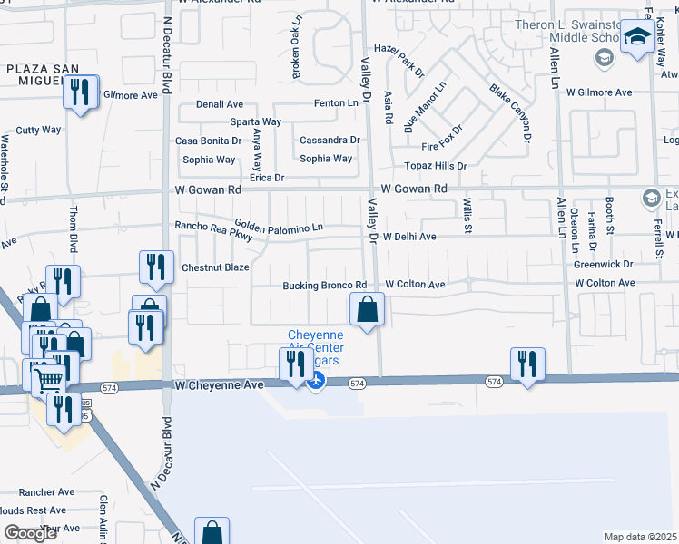 map of restaurants, bars, coffee shops, grocery stores, and more near 3415 Overo Court in North Las Vegas