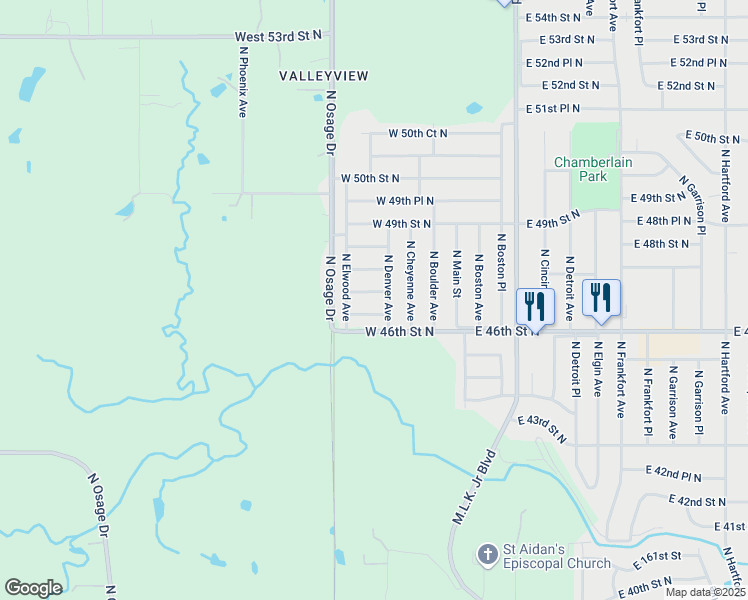 map of restaurants, bars, coffee shops, grocery stores, and more near 323 West 47th Street North in Tulsa