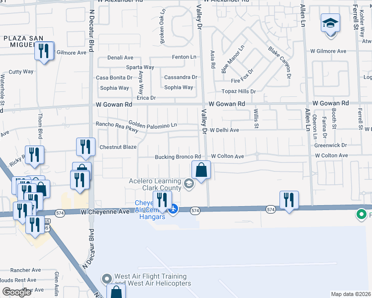 map of restaurants, bars, coffee shops, grocery stores, and more near 3423 Bosal Court in North Las Vegas