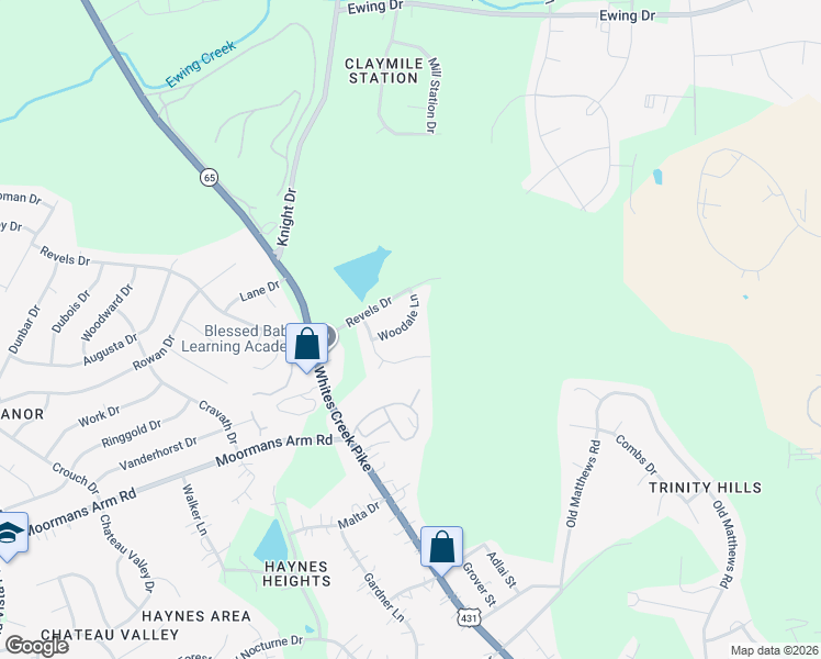 map of restaurants, bars, coffee shops, grocery stores, and more near 2417 Woodale Lane in Nashville