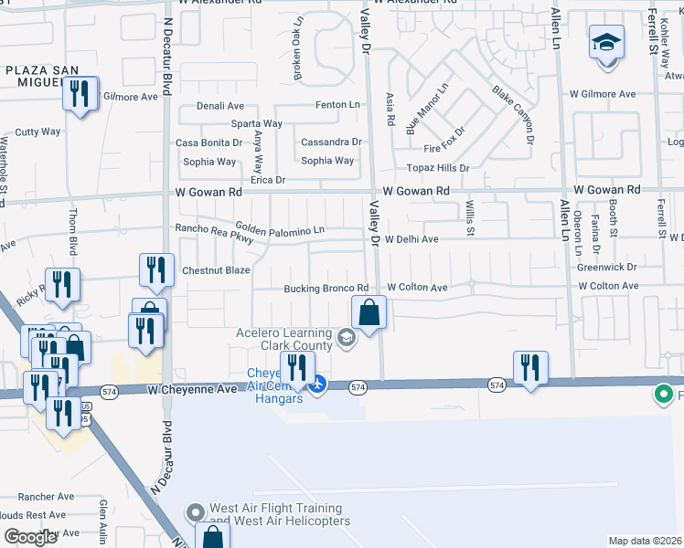 map of restaurants, bars, coffee shops, grocery stores, and more near 3423 Bosal Court in North Las Vegas
