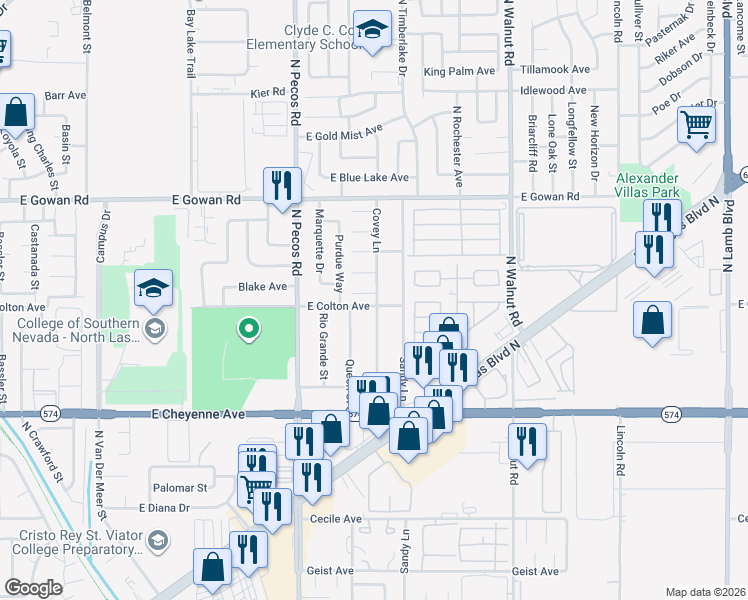 map of restaurants, bars, coffee shops, grocery stores, and more near 3647 Elegant Saint Court in Las Vegas