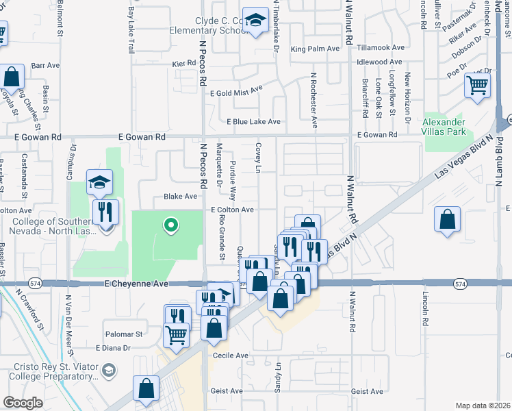 map of restaurants, bars, coffee shops, grocery stores, and more near 3647 Elegant Saint Court in Las Vegas