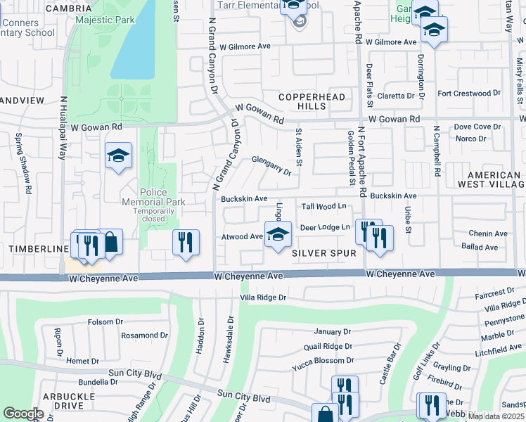 map of restaurants, bars, coffee shops, grocery stores, and more near 3336 North Hidden Ridge Street in Las Vegas