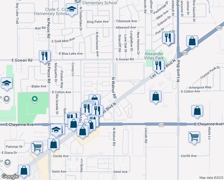 map of restaurants, bars, coffee shops, grocery stores, and more near 3401 North Walnut Road in Las Vegas