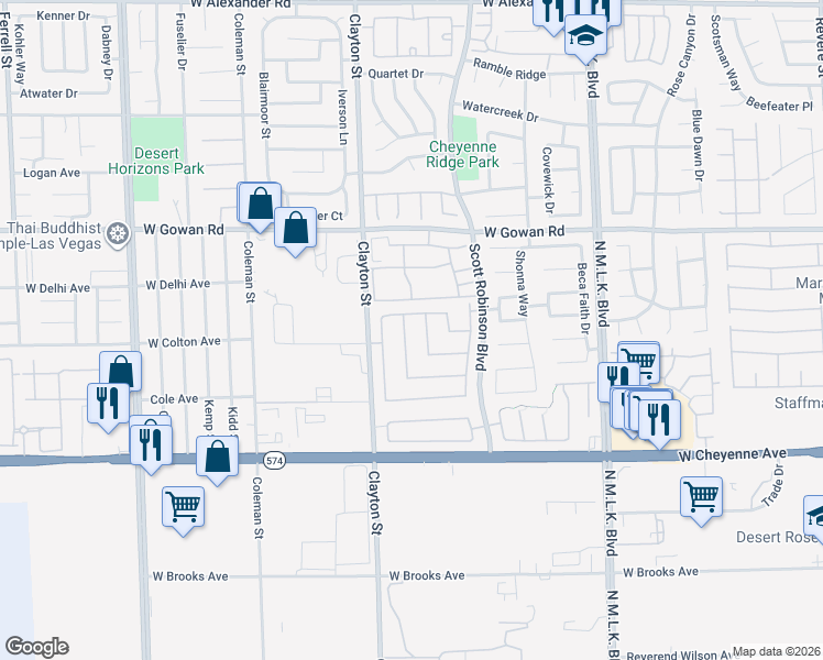 map of restaurants, bars, coffee shops, grocery stores, and more near 3416 Steppe Street in North Las Vegas