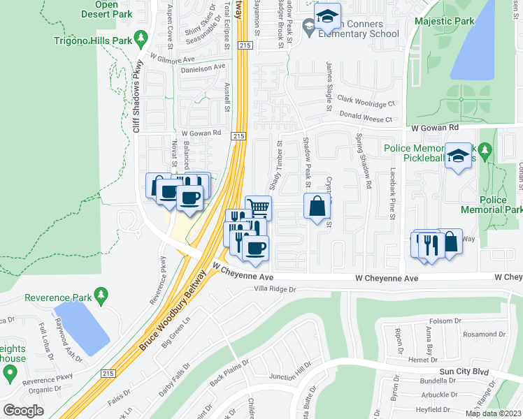 map of restaurants, bars, coffee shops, grocery stores, and more near 10450 Tuscany Rose Court in Las Vegas