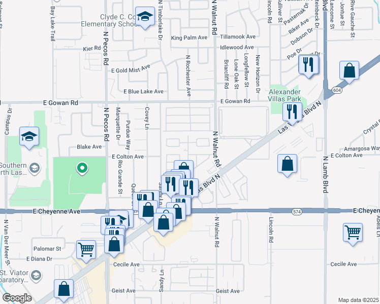 map of restaurants, bars, coffee shops, grocery stores, and more near 3401 North Walnut Road in Las Vegas